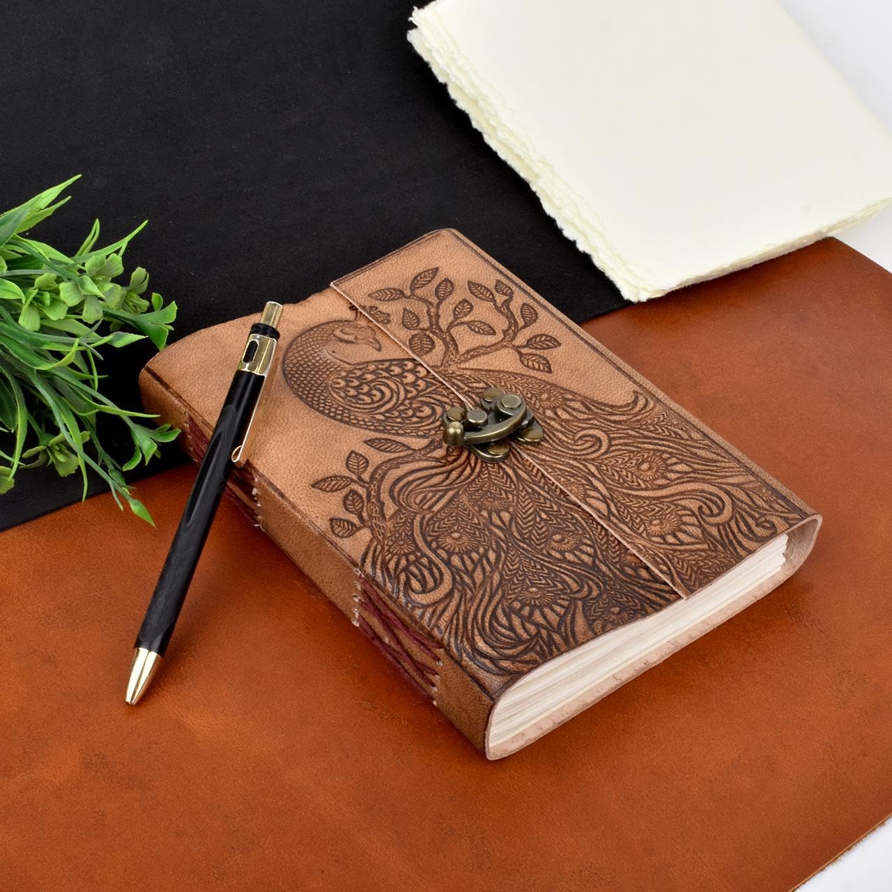 Peacock Embossed Leather Journal