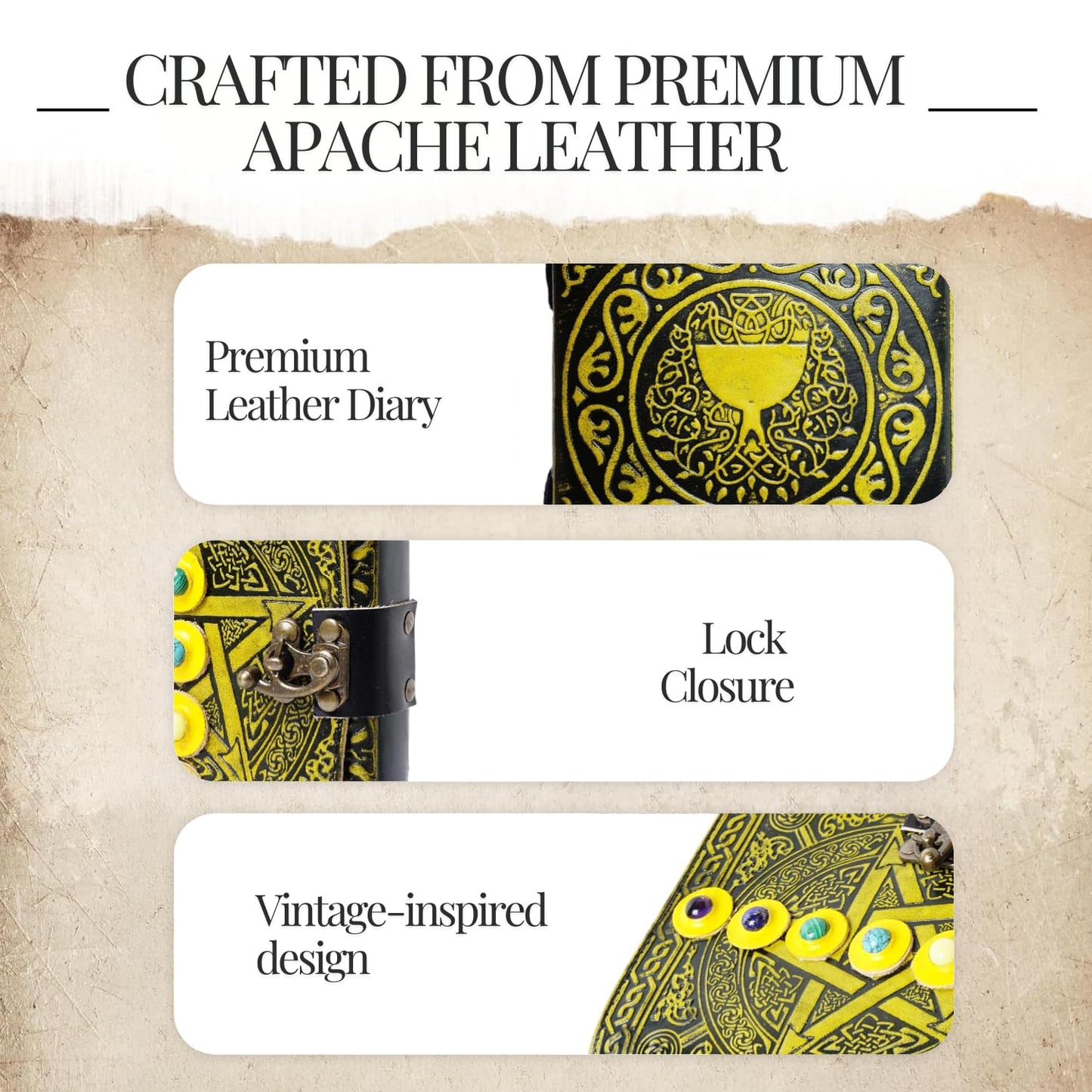 Star 7 Stone Leather Journal With Brass Lock