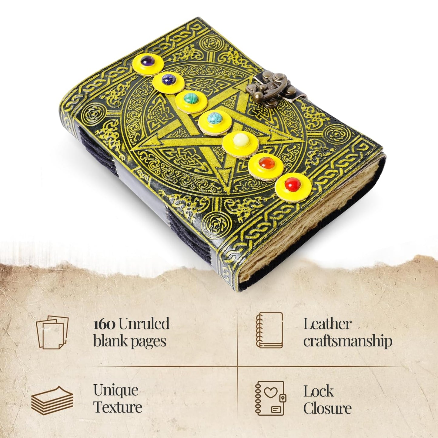 Star 7 Stone Leather Journal With Brass Lock