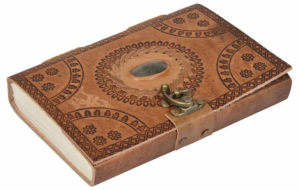 Saddle Stitched Antique Leather Journals With Stone