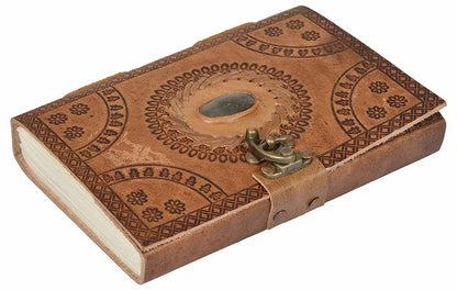 Saddle Stitched Antique Leather Journals With Stone