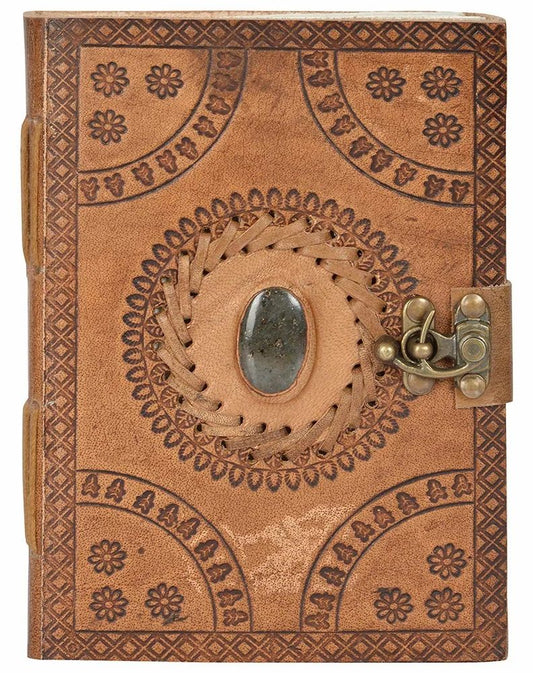 Saddle Stitched Antique Leather Journals With Stone