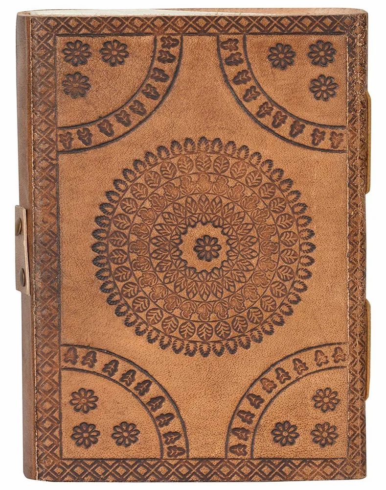 Saddle Stitched Antique Leather Journals With Stone