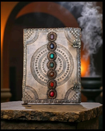 Seven Stone Chakra Leather Journal With brass Lock