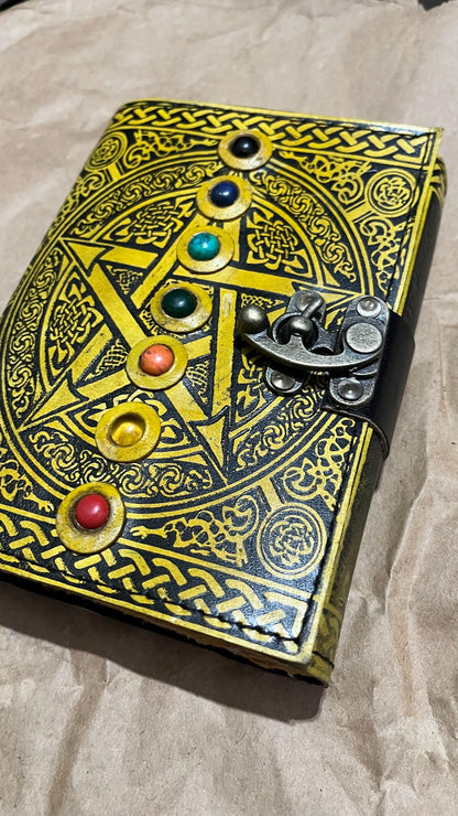 Star 7 Stone Leather Journal With Brass Lock