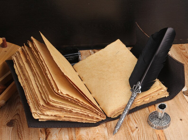 Seven Chakra Stone Embossed Black Leather Journal