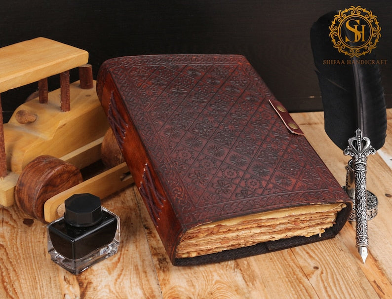 Seven Chakra Stone Embossed Brown Leather Journal