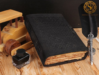 Seven Chakra Stone Embossed Black Leather Journal