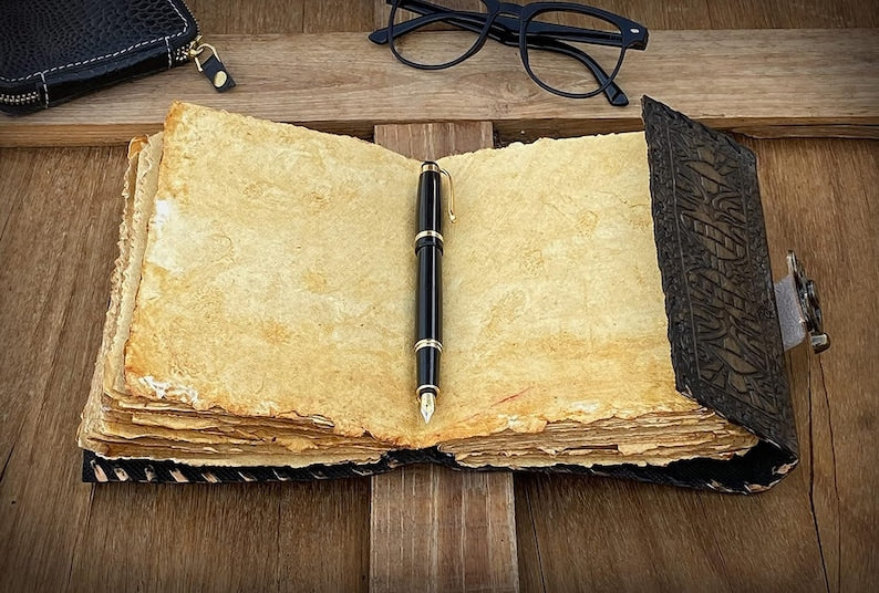 Chakra Lapis Lazuli Stone Leather Journal With Brass Lock