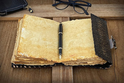 Chakra Lapis Lazuli Stone Leather Journal With Brass Lock
