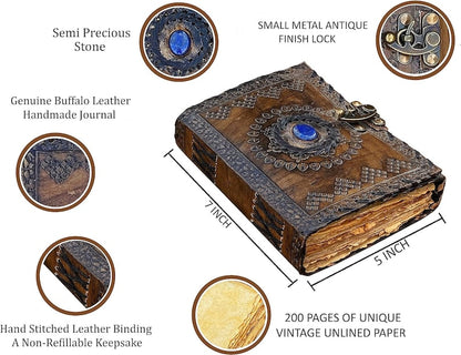 Chakra Lapis Lazuli Stone Leather Journal With Brass Lock