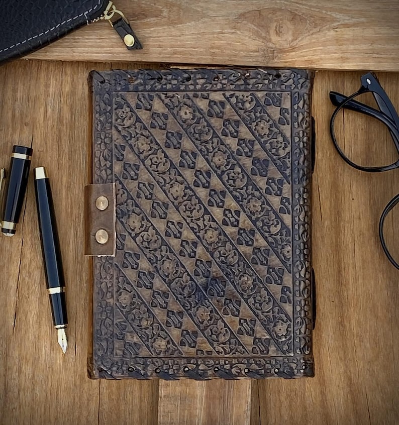 Chakra Lapis Lazuli Stone Leather Journal With Brass Lock