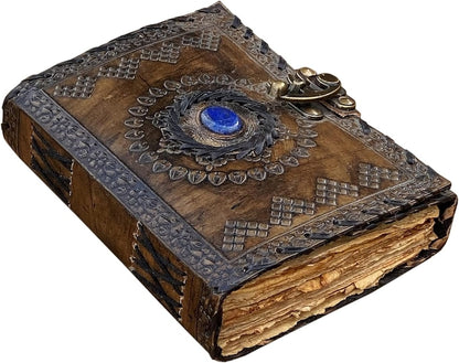 Chakra Lapis Lazuli Stone Leather Journal With Brass Lock