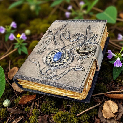 Double Dragon Leather Journal with Gemstone