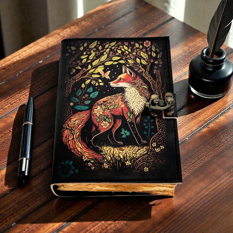 Fox Uv Print Leather Journal With Brass Lock
