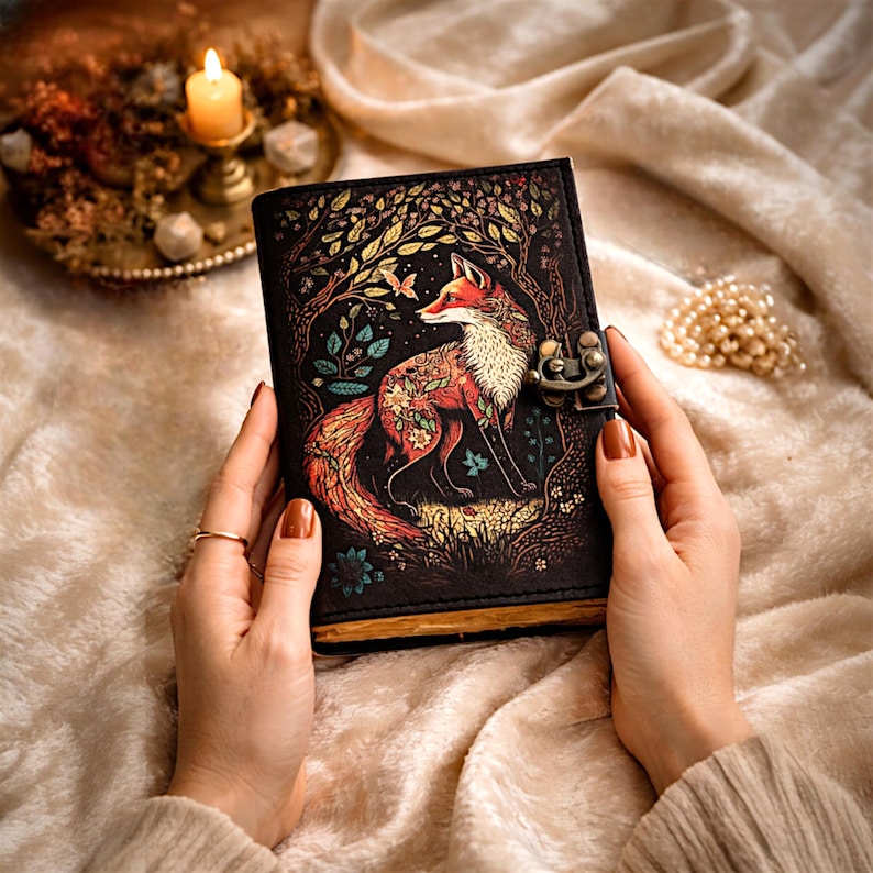 Fox Uv Print Leather Journal With Brass Lock