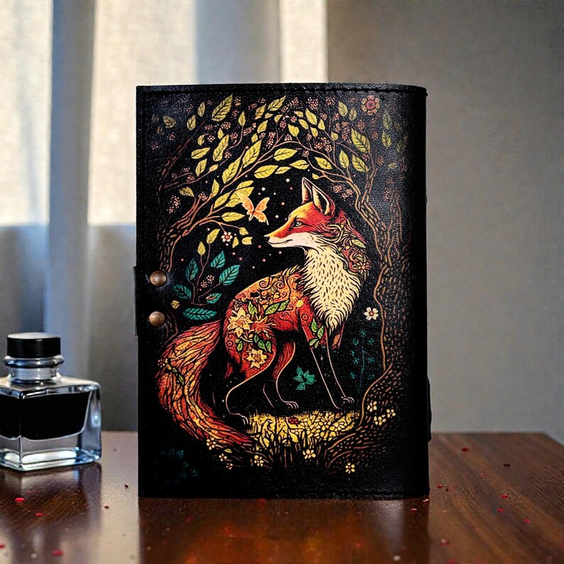 Fox Uv Print Leather Journal With Brass Lock