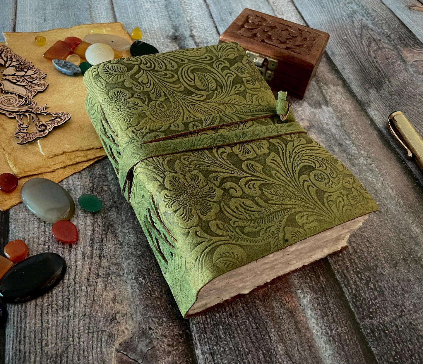 Vintage Deckle Embossed Leather Journal