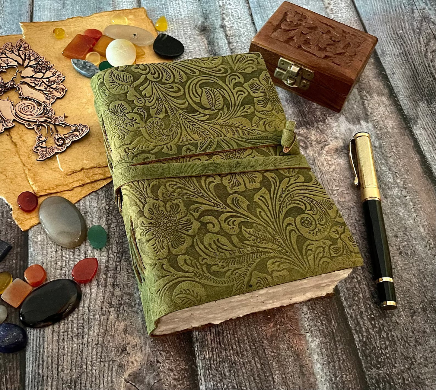 Vintage Deckle Embossed Leather Journal