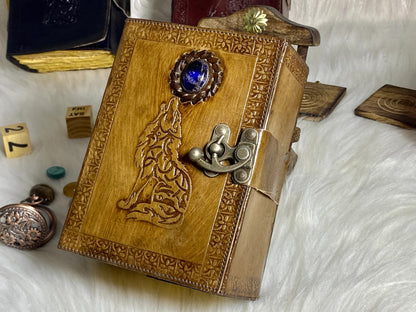 Embossed Wolf Stone Leather Journal With Brass Lock