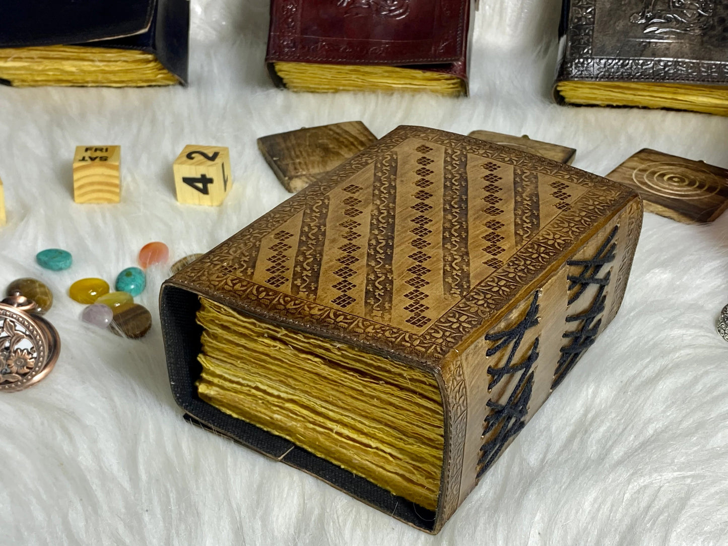 Embossed Wolf Stone Leather Journal With Brass Lock