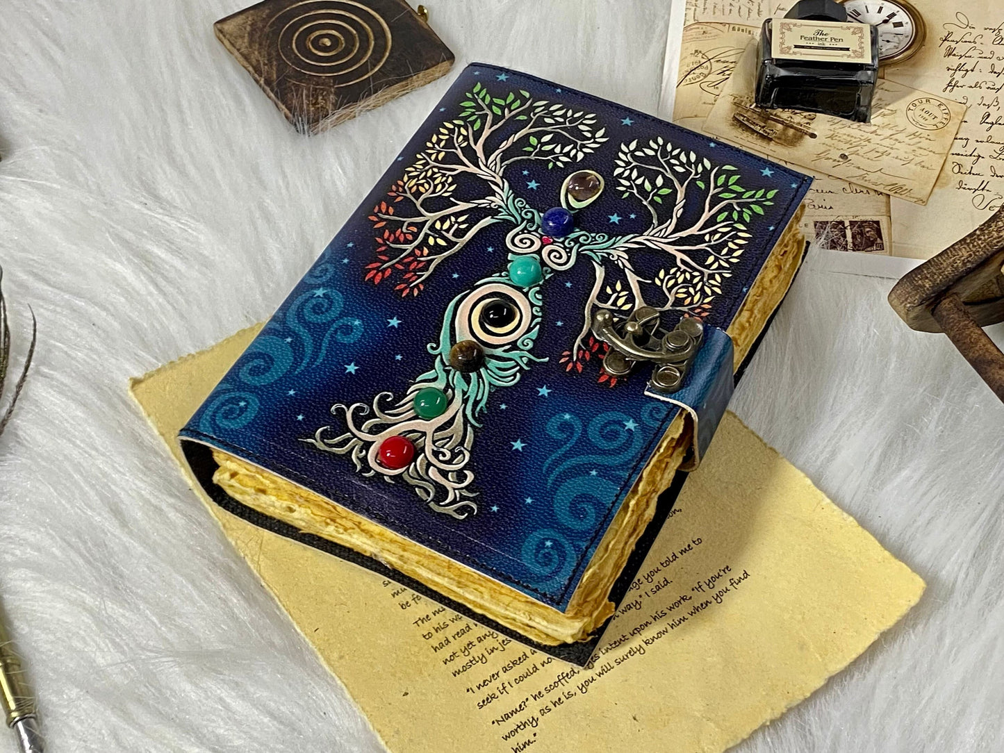Mother of Earth Stone Leather Journal With Brass Lock