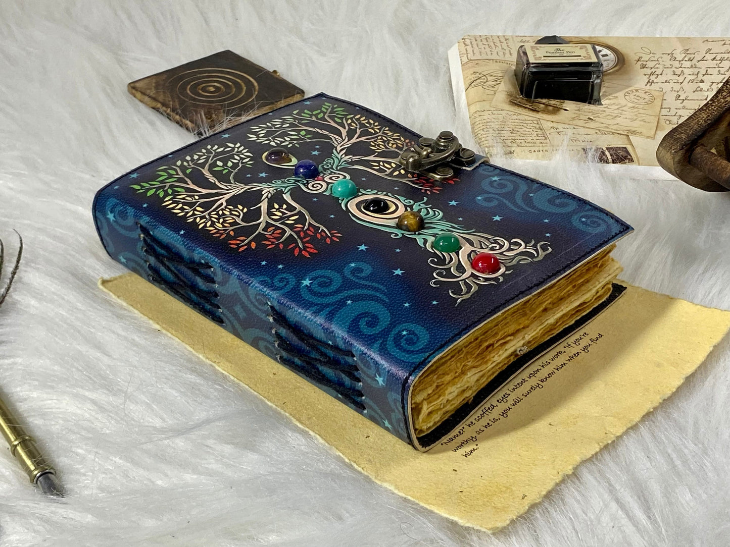 Mother of Earth Stone Leather Journal With Brass Lock