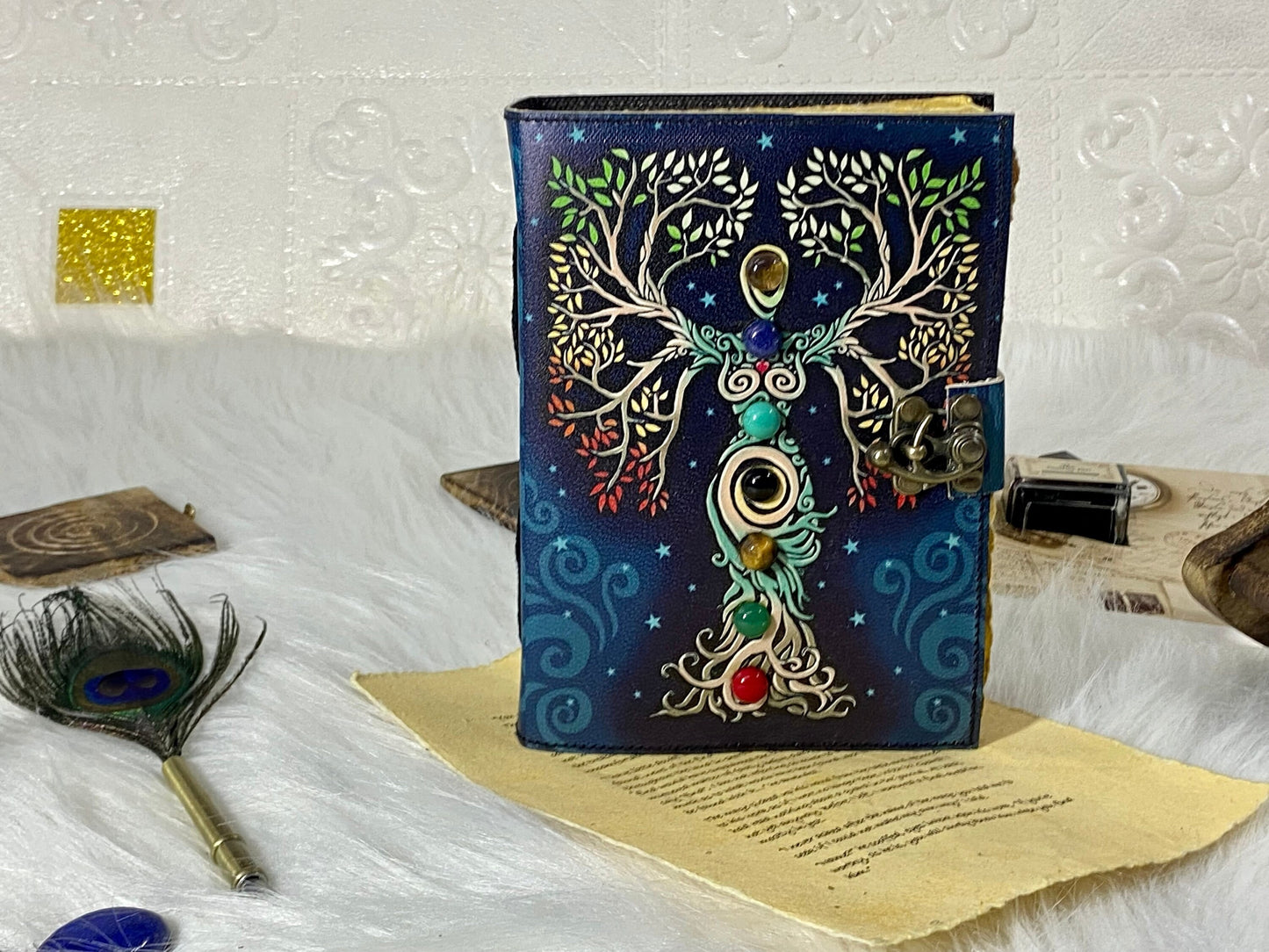 Mother of Earth Stone Leather Journal With Brass Lock