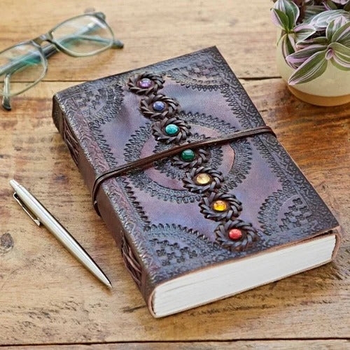 7 stone Indra Chakra Embossed Leather Journal