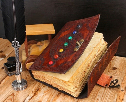 7 stone Indra Chakra Embossed Leather Journal