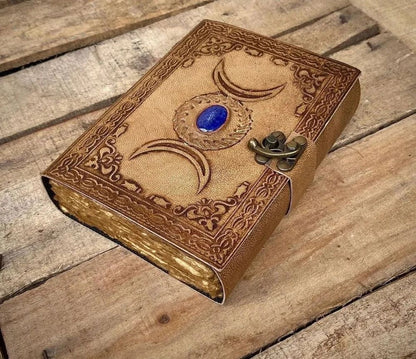 Triple Moon Leather Journal With Brass Lock