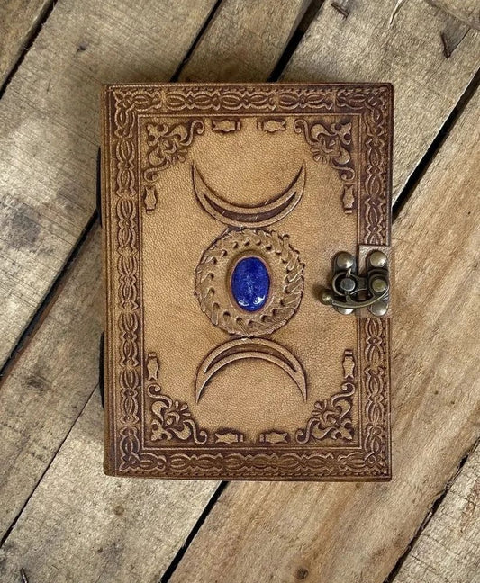 Triple Moon Leather Journal With Brass Lock