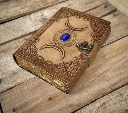 Triple Moon Leather Journal With Brass Lock